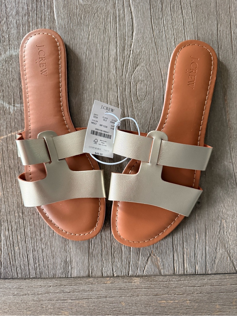 J. Crew Women's Slide Sandals Brushed Gold Size 9